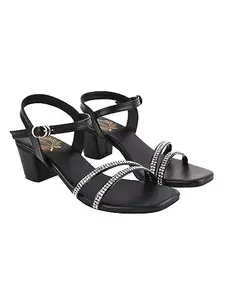 Shoetopia womens Reshma Black Heeled Sandal - 4 UK (Reshma-Black)