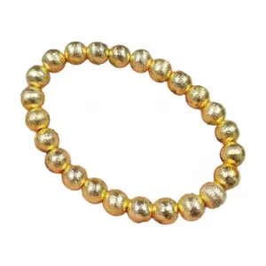 Fashion Beaded Stretch Bracelet, Gold-Plated Round Beads, Metallic Finish
