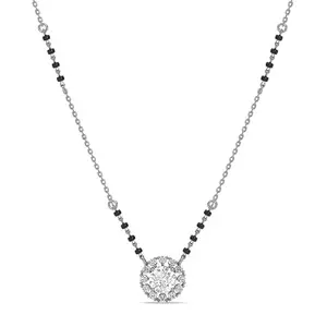 Clara 925 Sterling Silver Medha Round Solitaire Mangalsutra Tanmaniya Pendant With Black Beads Chain | Platinum Plated, Swiss Zirconia |Gift for Wife