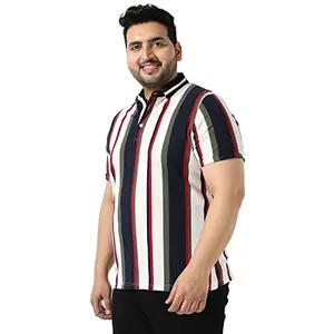 Instafab Plus Men's Multicolour Striped Button Up Spread Collar T-Shirt for Casual Wear | Regular Fit | Cotton Shirt Crafted with Short Sleeve, Comfort Fit & High-Performance for Everyday Wear