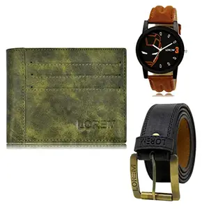 LOREM Watch-Artificial Leather Belt & Wallet Combo for Men (Fz-Lr04-Wl17-Bl01)