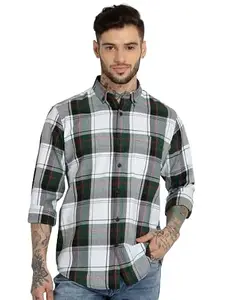 Status Quo Men's Cotton Checkered Cotton Slim Fit Shirt | Olive | XL | SQ-SS-22302(F/S)-Olive-XL |