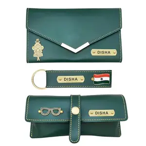Gift For Special Gift Hampers for Women - Gifts for Women for Birthday - Customized Leather Lady Wallet, Sunglasses Case, Keychain with Name - Pack of 3 - Olive Green