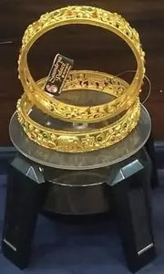 Antique Gold PLATED Bangle Bracelet, Intricate Carvings, 6.35 cm Diameter