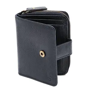 LOUIS STITCH Mens Denim Blue Italian Saffiano Leather Wallet RFID Zip Protection (British) (Goel)