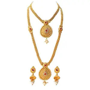 Swarajshop Gold Plated Maroon Kundan & South Indian Traditional Ethnic Necklace Jewellery Set For Women'