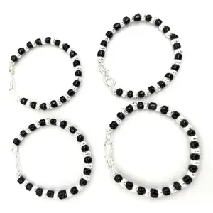 Ratnamalika Handcrafted Black and Silver Beaded Bracelet Set, 4 Pieces