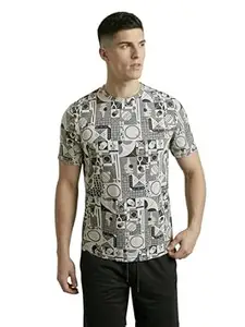 TECHNOSPORT Men Printed Slim Fit Round Neck T Shirt MATPIQ Short Sleeve Polyester Tshirt for Men Gym Workout Running Casual Sports Active Quick Dry Branded
