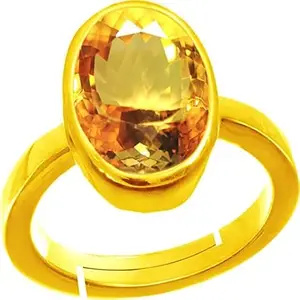 AKSHITA GEMS 8.00 Carat Citrine Ring Sunela Certified Natural Original Oval Cut Precious Gemstone Citrine Gold Plated Adjustable Ring Size 16-40