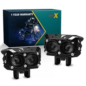 Moto X Universal Dual-Lens LED Motorcycle Fog Light - White & Yellow Beam 12V DC Waterproof High Brightness Aluminium Body Battery Powered Pack of 2 with 1-Year Warranty