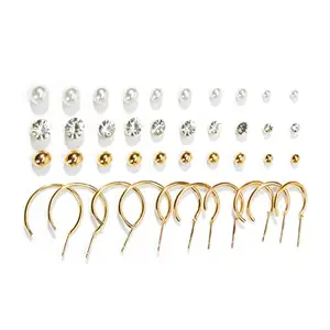 Peora Stone Studded Gold Plated Stud & Half Hoop Earrings Set of 20 Fashion Stylish Jewellry Gift For Girls & Women (PX9EC024)