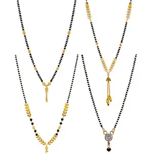 Brado Jewellery Exclusive Gold Plated Beautiful Combo of 4 Mangalsutra Tanmaniya Nallapusalu Necklace Pendant Black Bead Golden Chain For Women and Girls