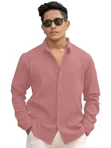 WIZOON Shirt for Man | Men’s Black Textured | Regular Fit | Textured Cotton Blend Casual | Full Sleeves | Spread Collar Western Stylish