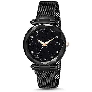 S2A New Magnet Belt Watch for Women's and Girl's (Pack of 1) (Black)