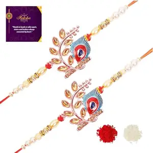 SR Jewells Combo of Two Elegant Meenakari Peacock Rakhi For Bhai Bhaiya Brother | Traditional Designer Rakhi: Silk Threads, Sparkling Crystal Stones - Gift for Raksha Bandhan Celebration…