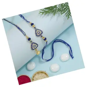 I Jewels Enamel Evil Eye Designer Bhaiya Bhabhi Bracelet & Rakhi Combo Set With Roli Chawal & Rakshabandhan Card (Blue)