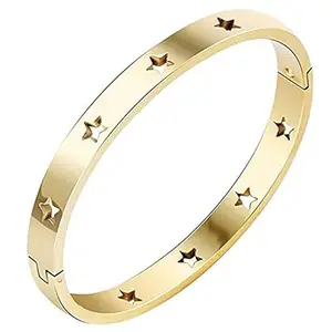 El Regalo Stainless Steel Stars Open Clasp Classical Plain Bangle Bracelet for Girls & Women (6.7" circumference) (Golden)