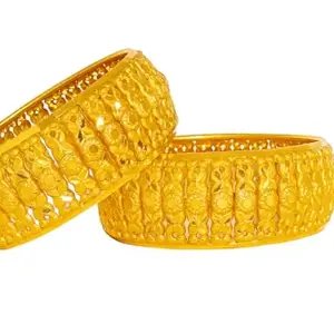 Traditional Gold-Plated Wedding Bangles, Wide Filigree, Set of 2 (3, S)