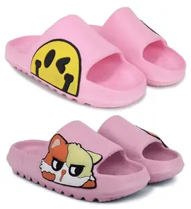 Pampy Angel Combo Pack of 2 Slipper/Flip Flops/Slides for Women,(T-Eyes-Pink,Pika-Pink),41 (Euro)