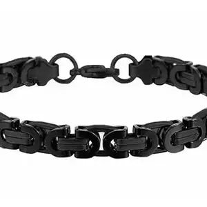 De-Autocare Black Color 8mm Width Thickness Braided Stainless Steel Byzantine Mechanic Link Flat Chain Lobster Claw Lock Wrist Band Cuff Bracelet For Men's And Boy's