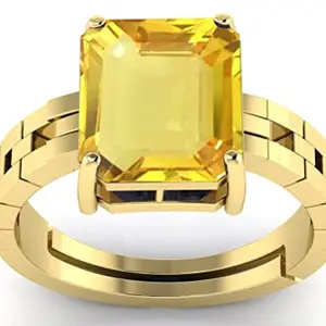 BALATANK�CERTIFIED 13.75 Ratti / 12.20 carat A+ Quality Natural Yellow Sapphire Pukhraj Gemstone Gold Plated Ring for Women's and Men's {Lab Certified}
