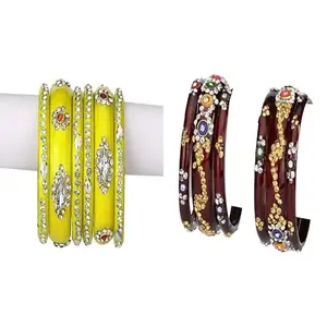 Somil Beautiful Combo Bangles, Ethnic Bangle Set For Daily Use & Special Occasions, Pack Of 12, Yellow, Maroon -J40