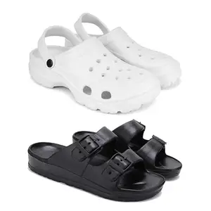 Lightweight Classic Clogs || Sandals with Slider Adjustable Back Strap for Men-Combo(2)-3122-3115-8 Black