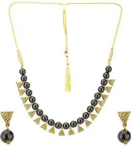 WORLD WIDE VILLA Oxidised Silver Earring & Necklace Set For Women Pack of 1 Black || WWV_Necklace Set30
