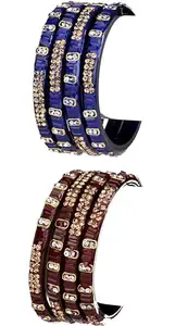 Somil Combo Of Wedding & Party Colorful Glass Kada/Bangle, Pack Of 8, Blue & Brown