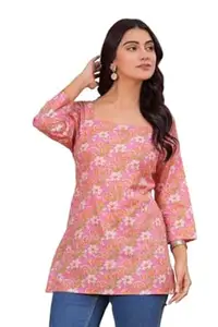 FABRUSH Women’s Pure Cotton Printed Straight Top I Stylish Short Kurta I Ethnic Kurti Top for Office & Casual Wear