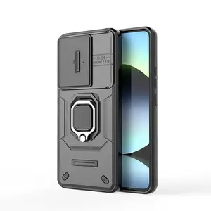 Mobirush Redmi Note 14 4G Slide Camera Protection and 360° Protection Ring Stand Mobile Phone Back Case Cover for Redmi Note 14 4G (Black)