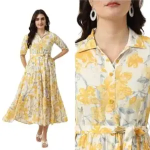 Women Digital Print Collar Neck Kurti with Belt | Stylish Belted Kurti for Women