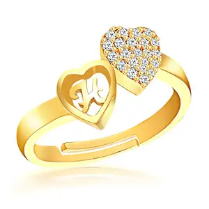 MEENAZ Gold Plated Crystal American Diamond Love Heart Adjustable Initial Letter Name Alphabet H Ring for Women