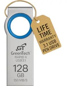 GT GREEN TECH GreenTech Rapid X 3.1 USB 128GB Flash Drive | High-Speed Up to 150Mbps | Compact & Durable Pendrive | Plug & Play | Ideal for Quick Transfers | Compatible with PC, Laptop, Car, TV