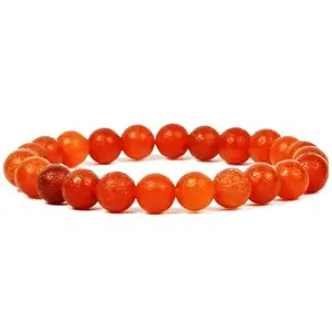 RRJEWELZ Natural Frosted Red Agate Round Shape Smooth Cut 8mm Beads 7.5 inch Stretchable Bracelet for Healing, Meditation, Prosperity, Good Luck | STBR_03288
