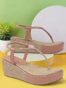 Picktoes Women's Pink Synthetic Leather Platform Outdoor Heels Sandal