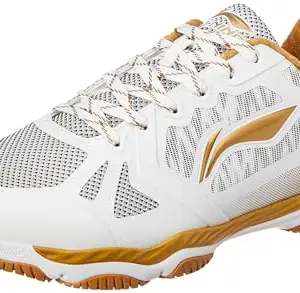Li-Ning Ranger Lite Z1 Non-Marking Cushion Badminton Shoe(White/Gold, UK 11)