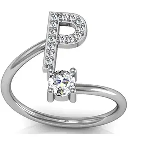 MYKI Glamorous 'P' Letter Zircon Rings for Women & Girls