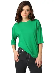 KOTTY Women's Cotton Blend Solid Oversized T-Shirts