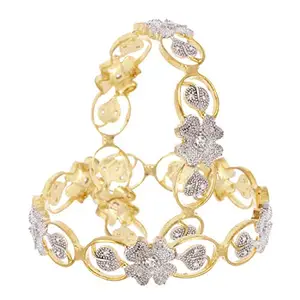 ZENEME American Diamond Floral Shape Gold Plated Bangles Jewellery For Women & Girls (2.8)