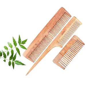 Love root Kacchi Neem Comb, Wooden Comb | Hair Growth, Hairfall, Dandruff Control | Hair Straightening, Frizz Control | Comb for unisex | Treated with Oil (All Combo)- (LR36-3+T+S)