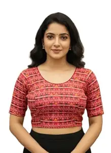 Priyanka Traders Stretchable Cotton Saree Blouse for Women ? Readymade Printed Short Sleeve Design Blaouse