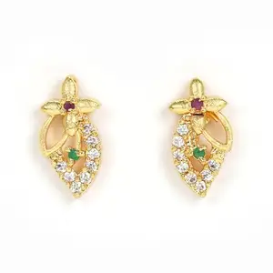 RAMDEV ART FASHION JEWELLERY Stylish Gemstone Studded Gold Earrings for Girls, Green and Red Stones