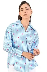 Shree Yamuna Creationn Women’s Stylish Heart Print Shirt – Comfortable Rayon Fabric, Hip Length Casual
