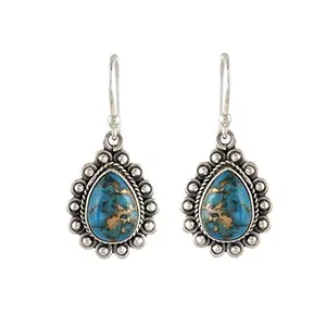 Silver Planets 92.5-925 Sterling Silver Turquoise Stone Dangle & Drop Earring for Women and Girls