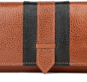 REEDOM FASHION Genuine Leather Women Evening/Party, Travel, Ethnic, Casual, Trendy, Formal Tan, Black Genuine Leather Wallet (4 Card Slots) (Tan & Black) (RF4634)