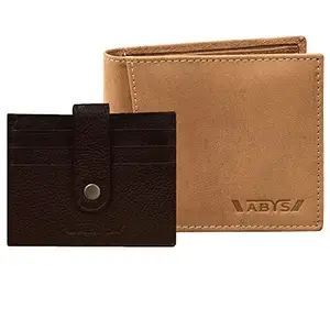 ABYS Genuine Leather Wallet & Card Holder Combo Gift Set for Men-Tan, Coffee Brown(WCH-8519TN+5134IB)