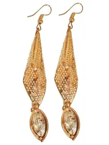 Femmibella Handcrafted Golden Mesh Dangle Earrings with Oval-Cut Crystal Accents Earrings For Women and Girls