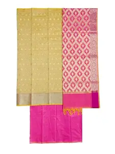 Shreemaa Creations Banarasi Women's Ustitched Contrast Suit Material With Dupatta (N_FPCT2_17,Beige:Pink)