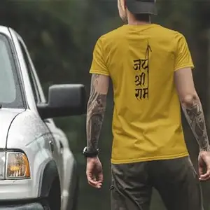 iCKREATE Jai Shri Ram Back Summert T-Shirt for Men Mustard Yellow